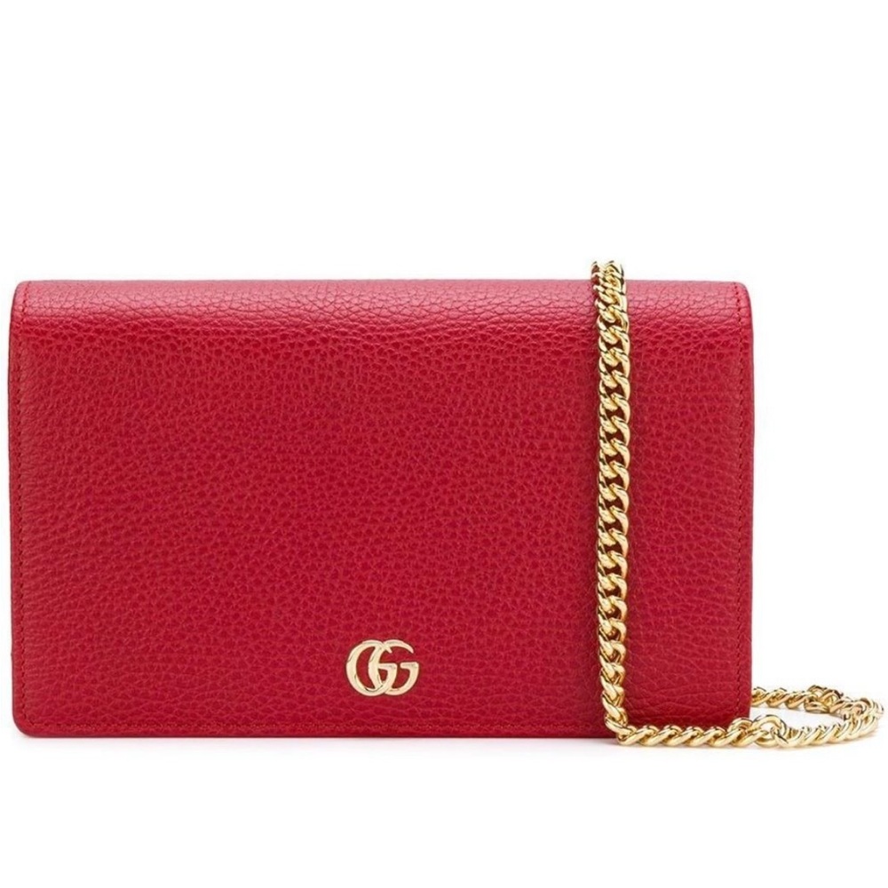 Gucci Marmont Red Leather Wallet on Chain